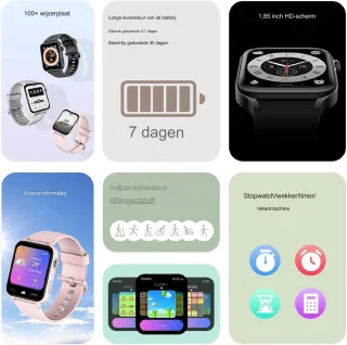 Smartwatch Multifunctioneel Met Extra Band - 1.85'' Fitness Tracker