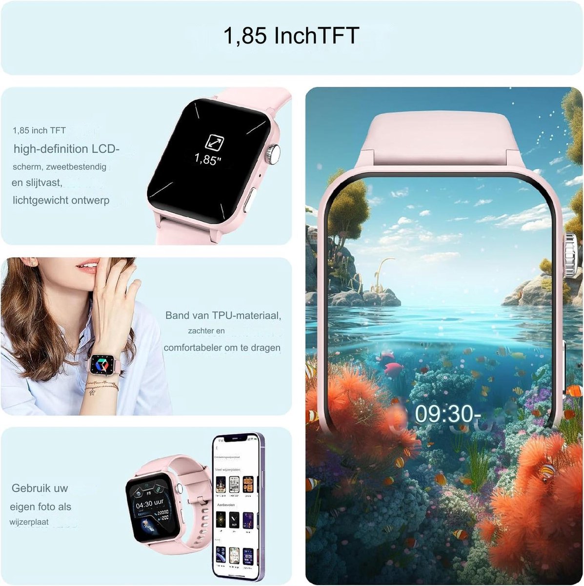 Smartwatch Multifunctioneel Met Extra Band - 1.85'' Fitness Tracker