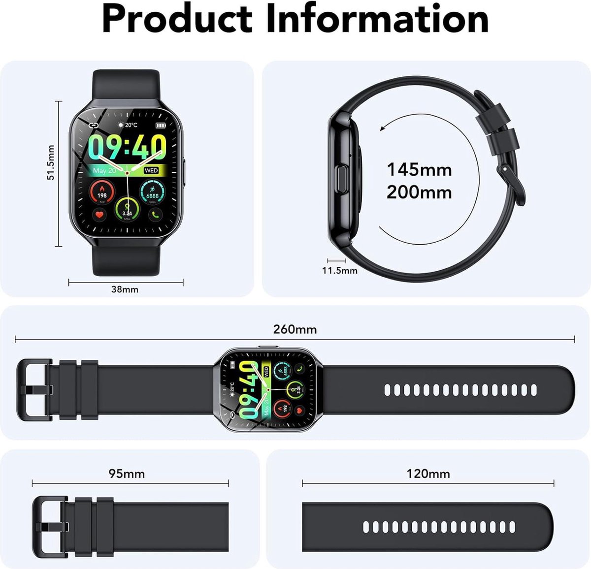 Smartwatch Sporthorloge Dames Heren 1.96 Inch IP68