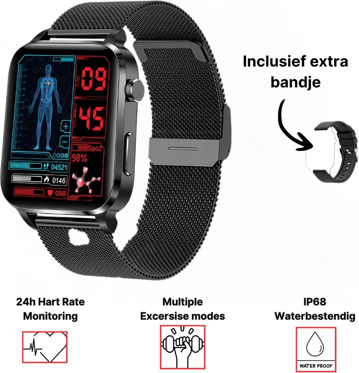 De Smartwatch Sporthorloge Zwart in één oogopslag