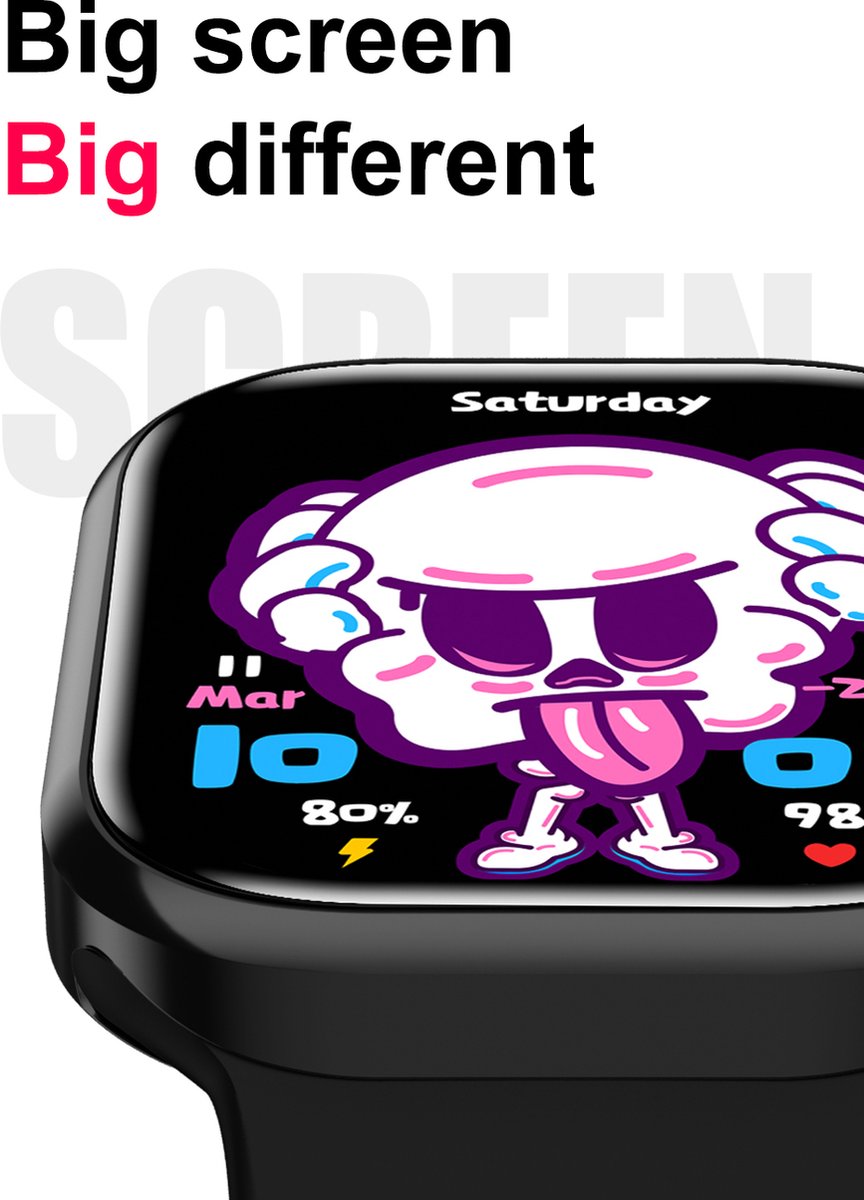 Smartwatch Unisex Sport Zwart TPU Bandjes Bluetooth 5.2