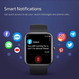 Smartwatch Zwart voor Dames, Heren en Kinderen - Compatibel met Android en iOS