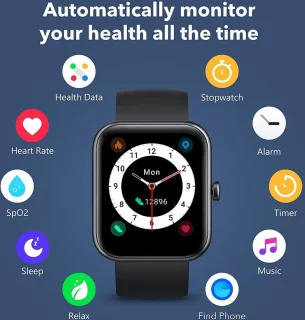 Smartwatch Zwart voor Dames, Heren en Kinderen - Compatibel met Android en iOS