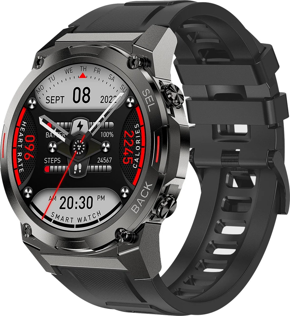 Sport Watch Heren 1.43 Inch Grijs-Rood