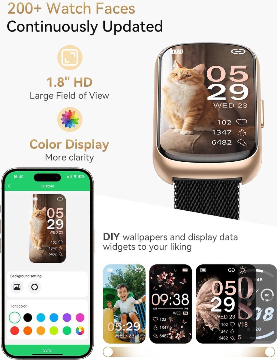 Sporthorloge Dames Smartwatch 1.47 inch Fitnesshorloge IP68 Waterdicht