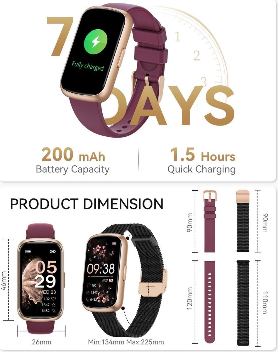 Sporthorloge Dames Smartwatch 1.47 inch Fitnesshorloge IP68 Waterdicht