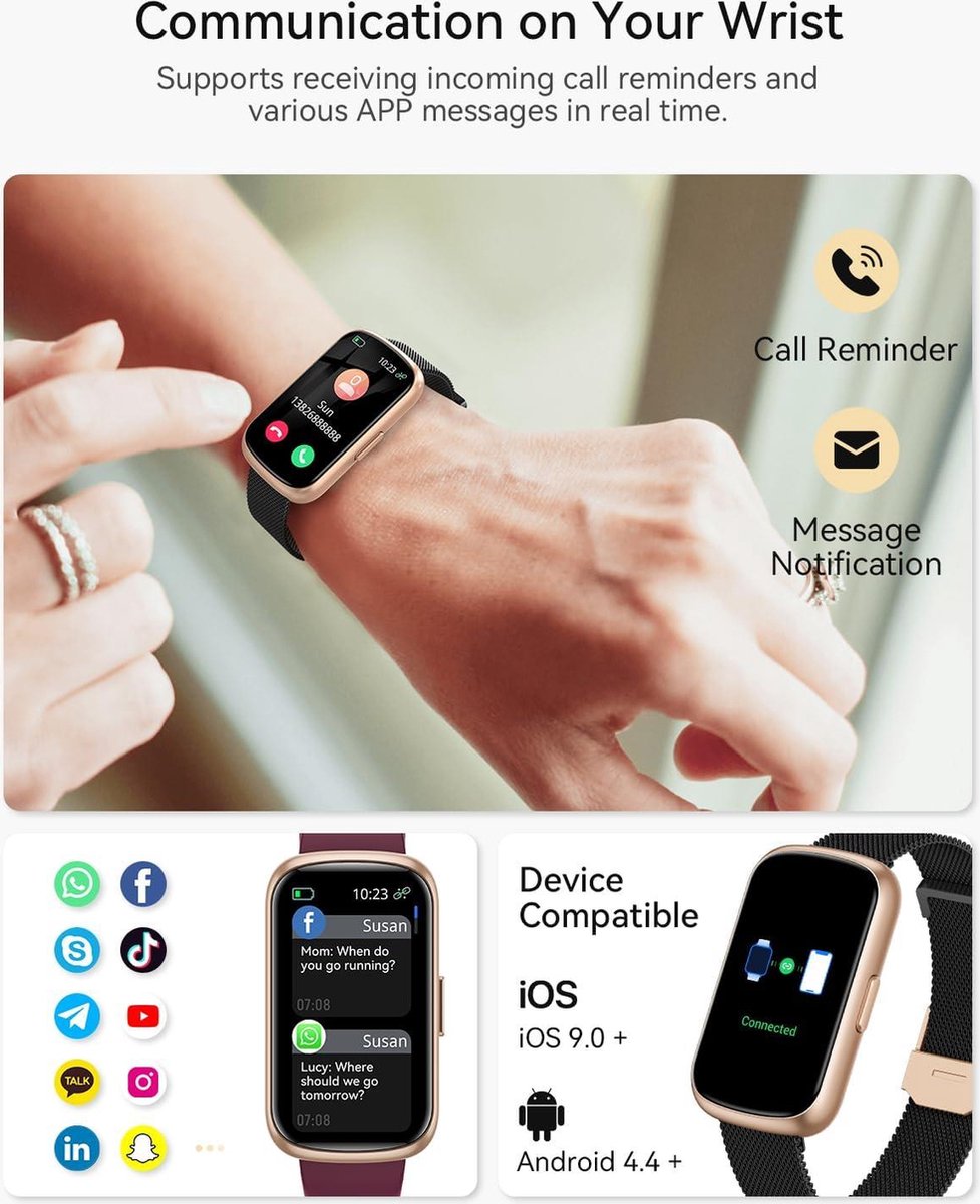Sporthorloge Dames Smartwatch 1.47 inch Fitnesshorloge IP68 Waterdicht