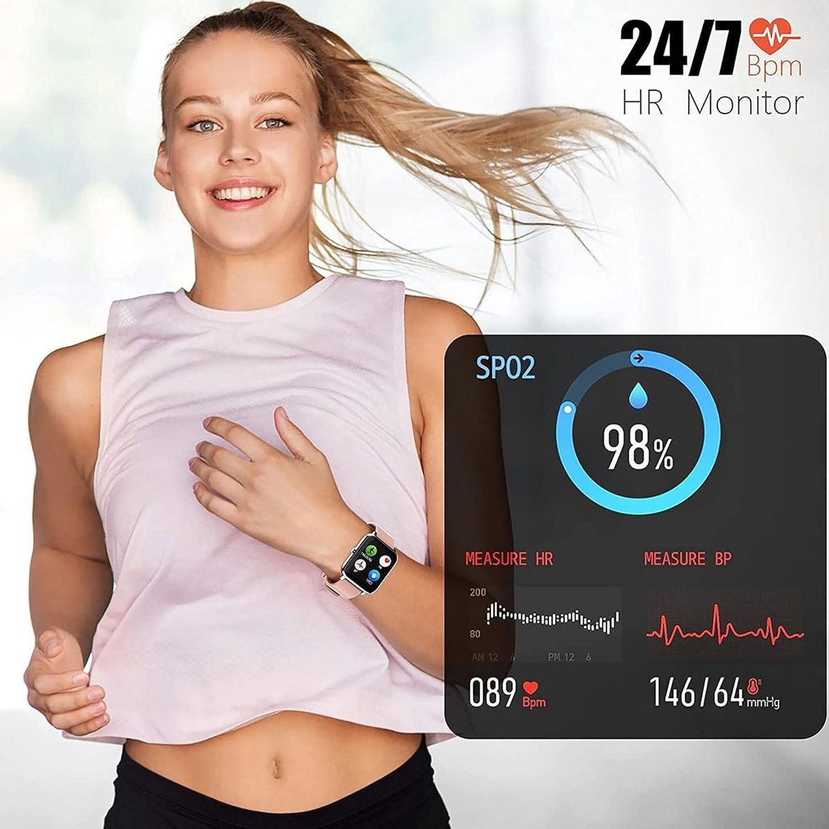 Sporthorloge Hartslagmeter en Stappenteller 14 inch voor Dames en Heren
