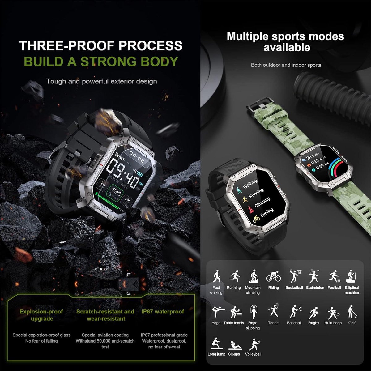 Sporthorloge Heren 1.83" Touchscreen Zwart - Android/iOS