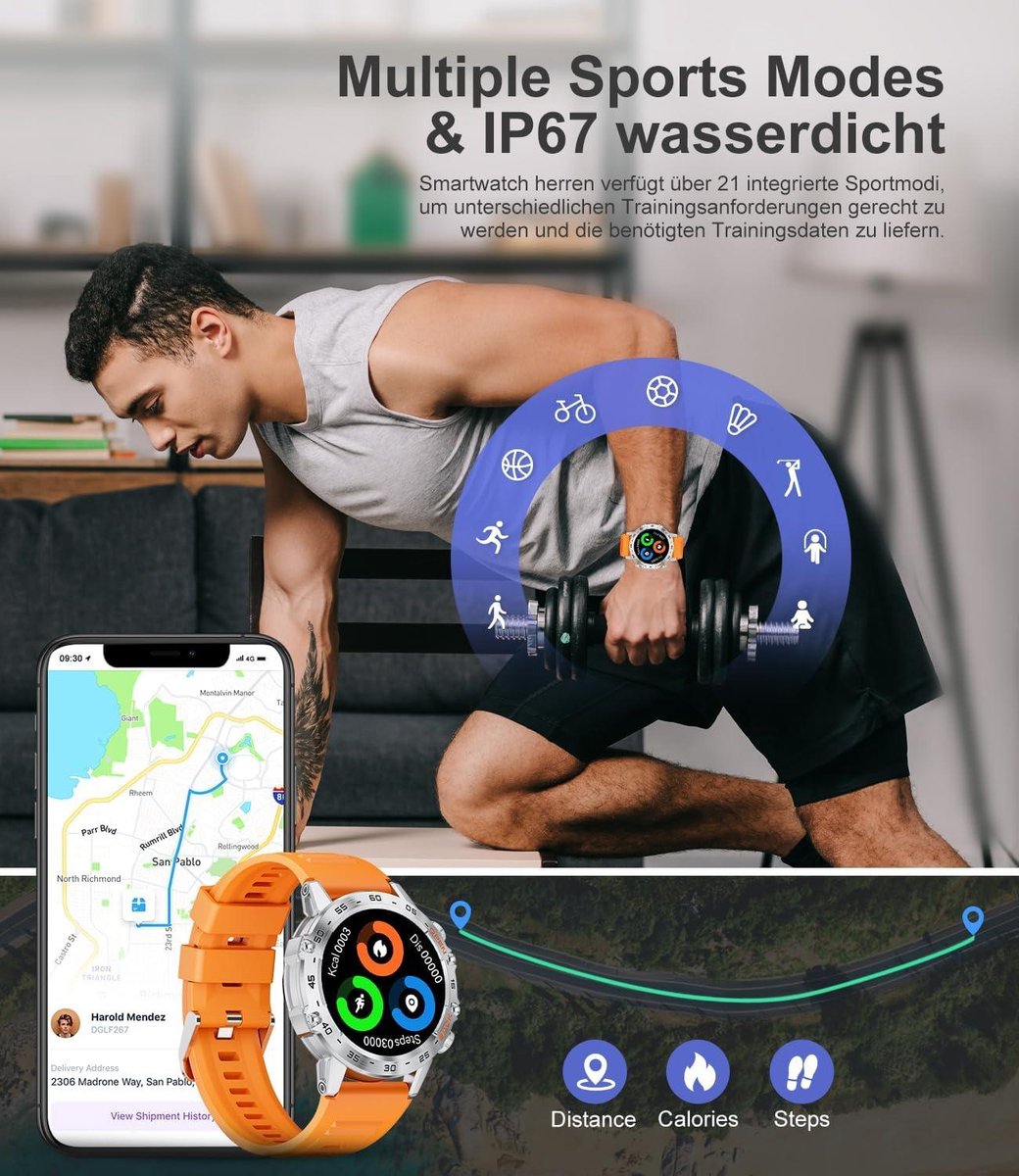 Sporthorloge Heren Militair Bluetooth 139 Inch Touchscreen Activiteitstracker
