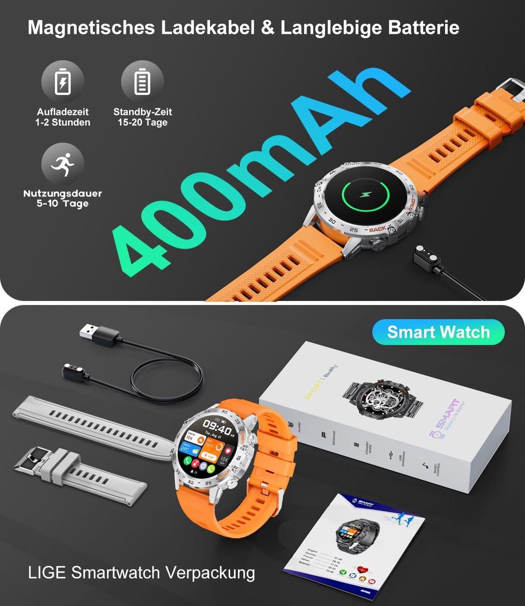 Sporthorloge Heren Militair Bluetooth 139 Inch Touchscreen Activiteitstracker