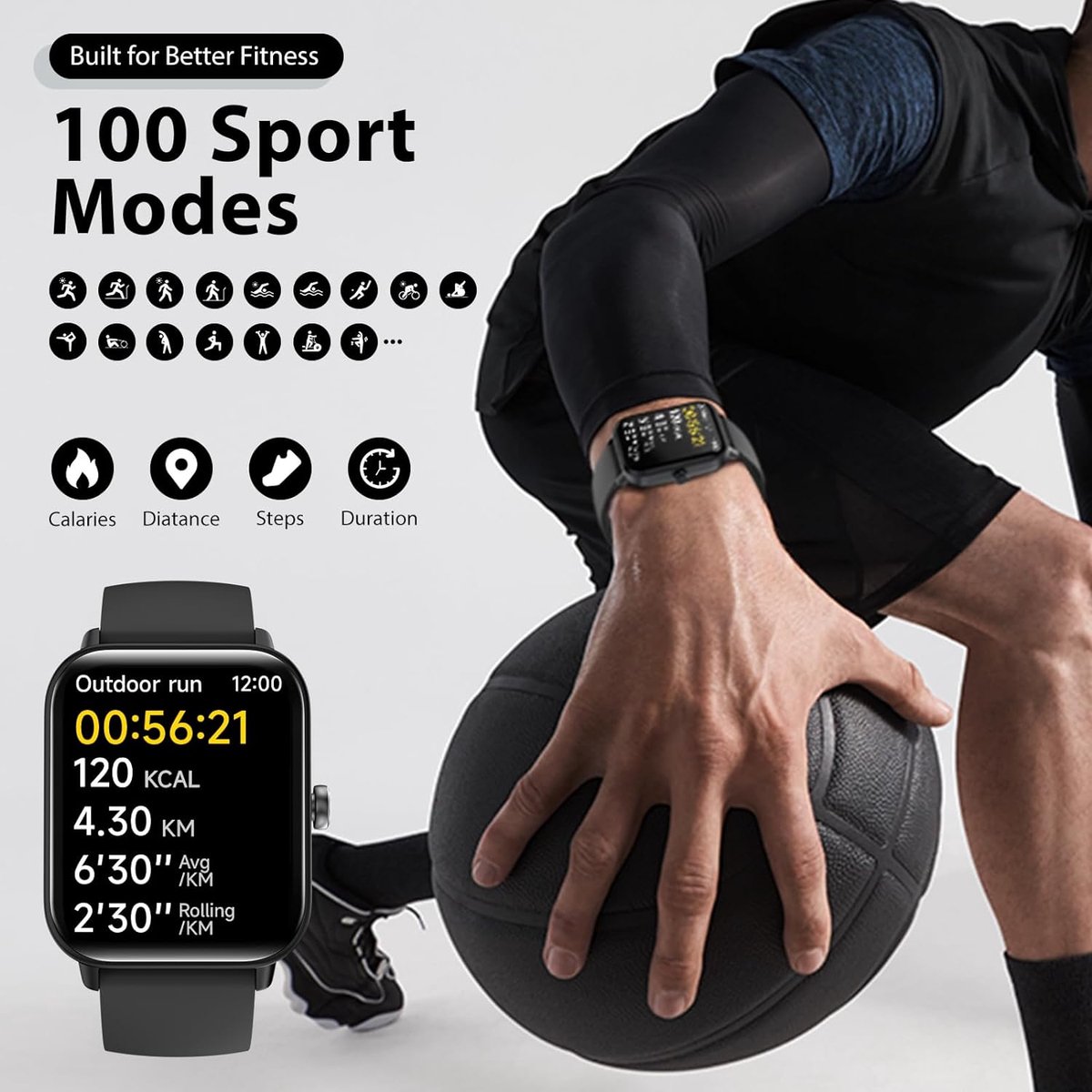 Sporthorloge Smartwatch Zwart voor Android & IOS