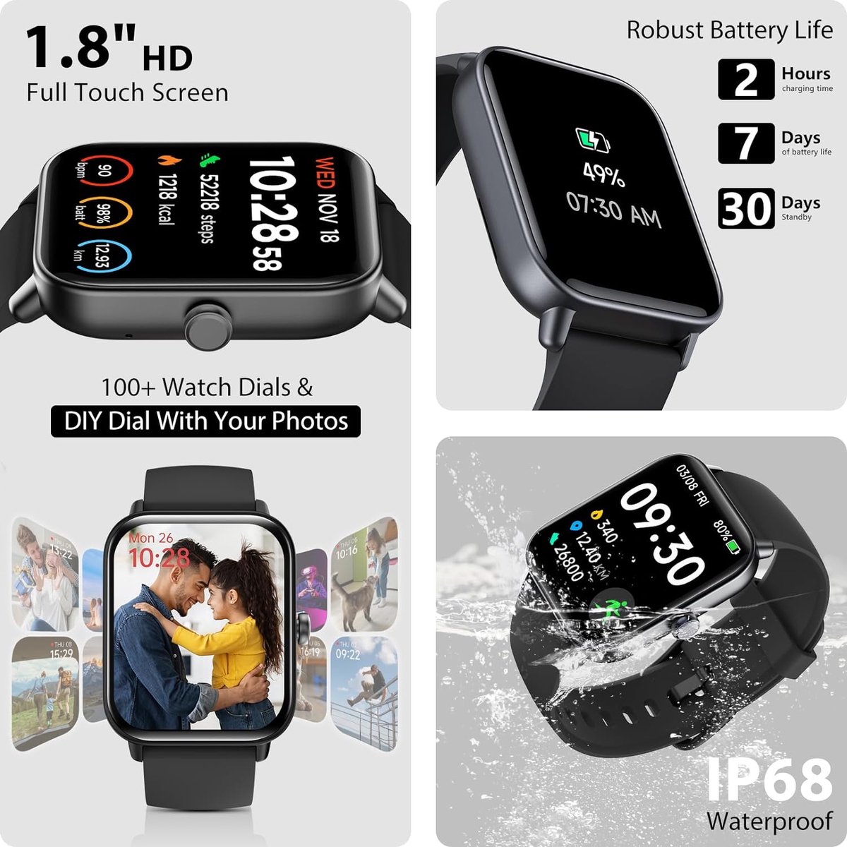 Sporthorloge Smartwatch Zwart voor Android & IOS