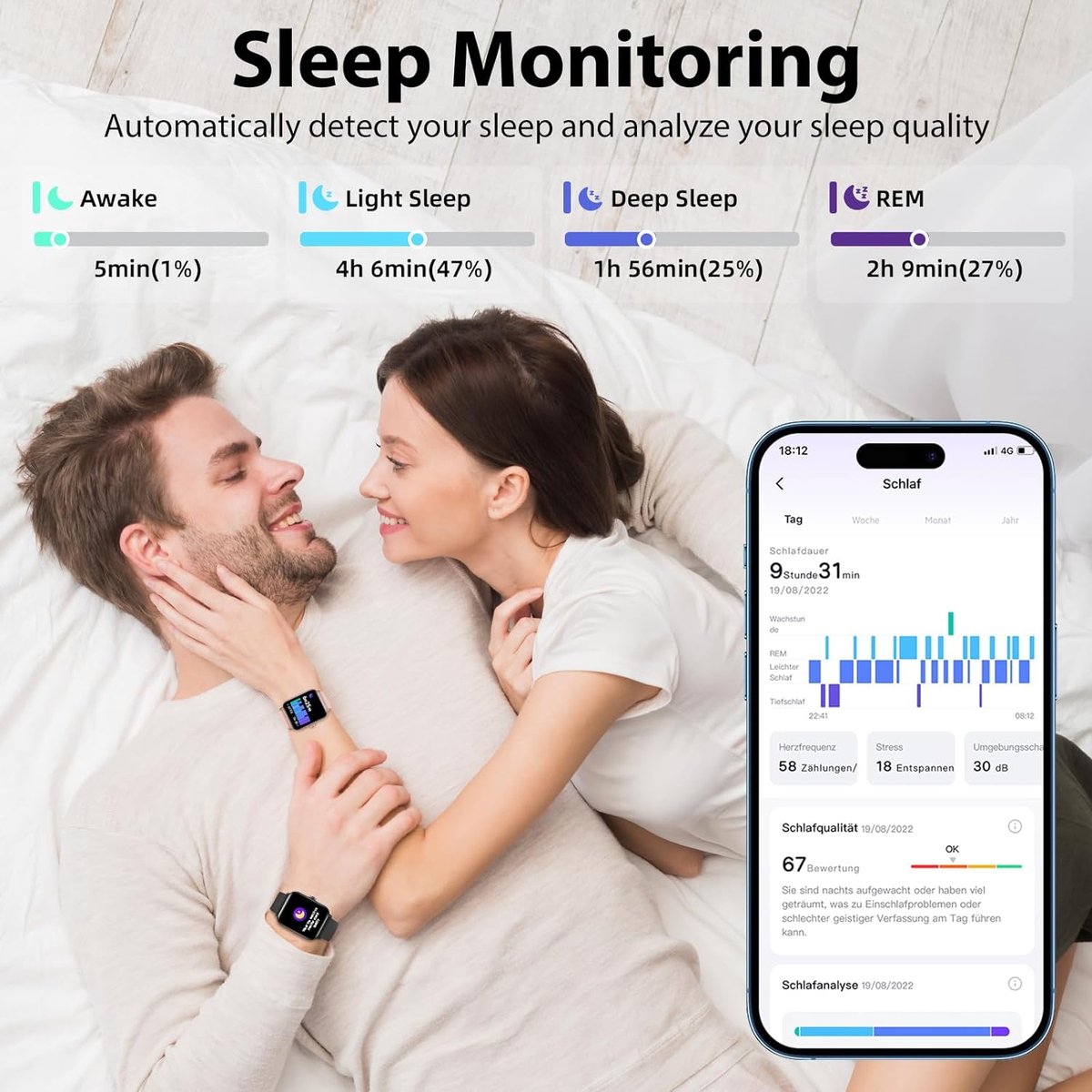 Sporthorloge Smartwatch Zwart voor Android & IOS