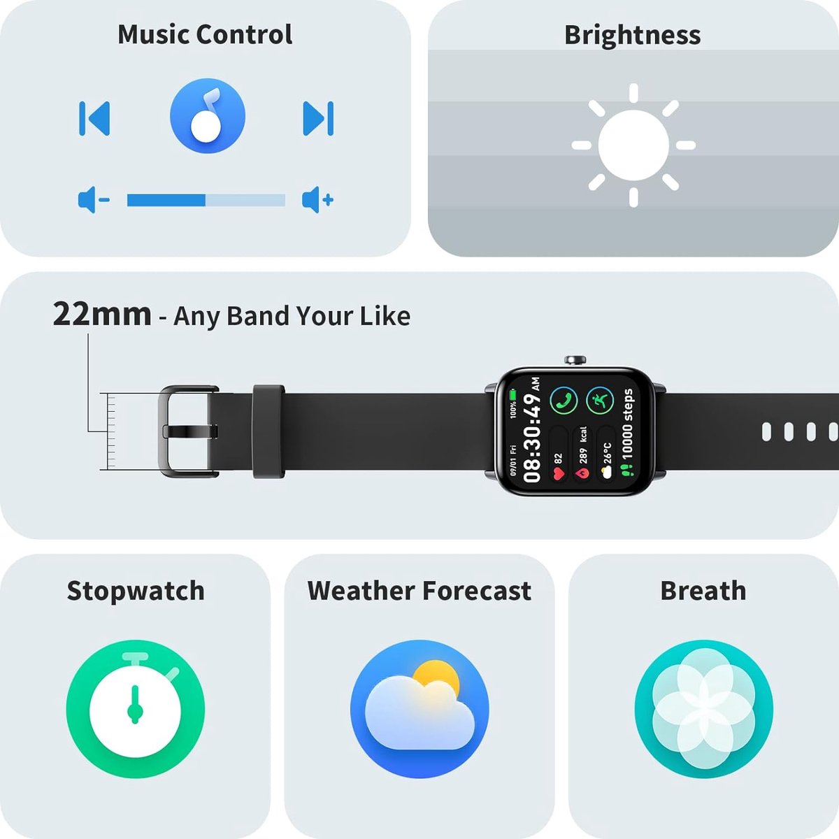 Sporthorloge Smartwatch Zwart voor Android & IOS