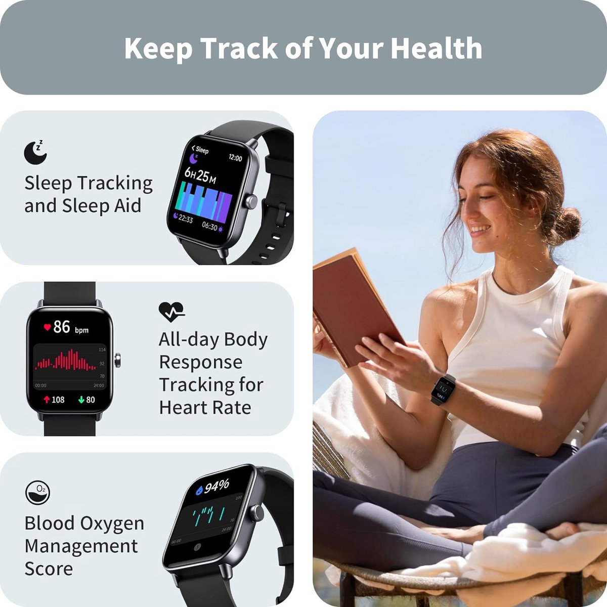 Sporthorloge Smartwatch Zwart voor Android & IOS