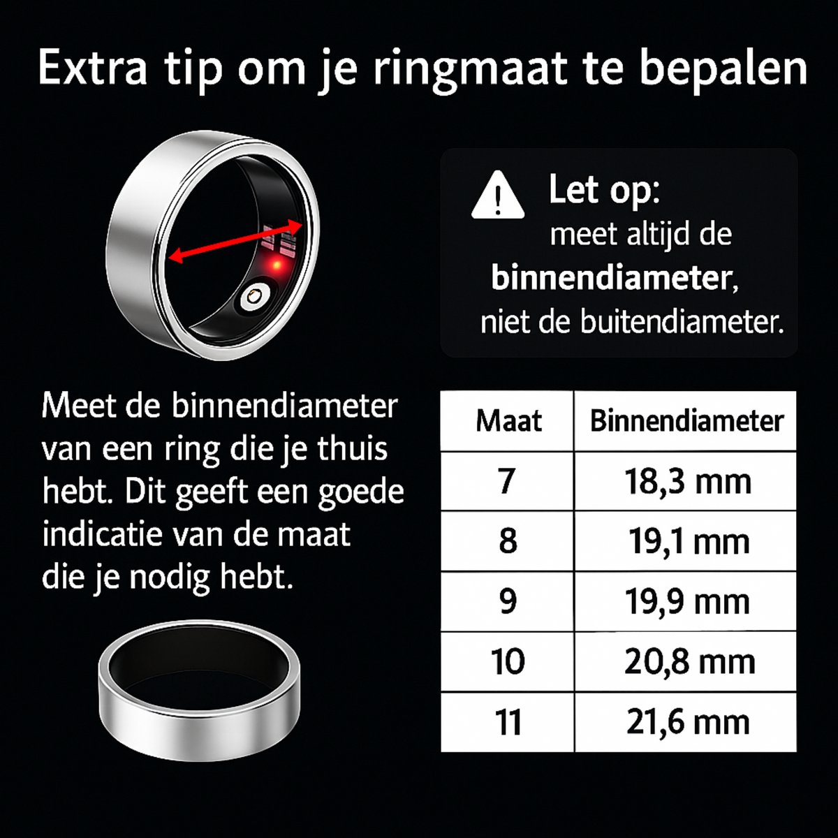 SyncGear Smart Ring Maat 11 Zilver voor Heren & Dames