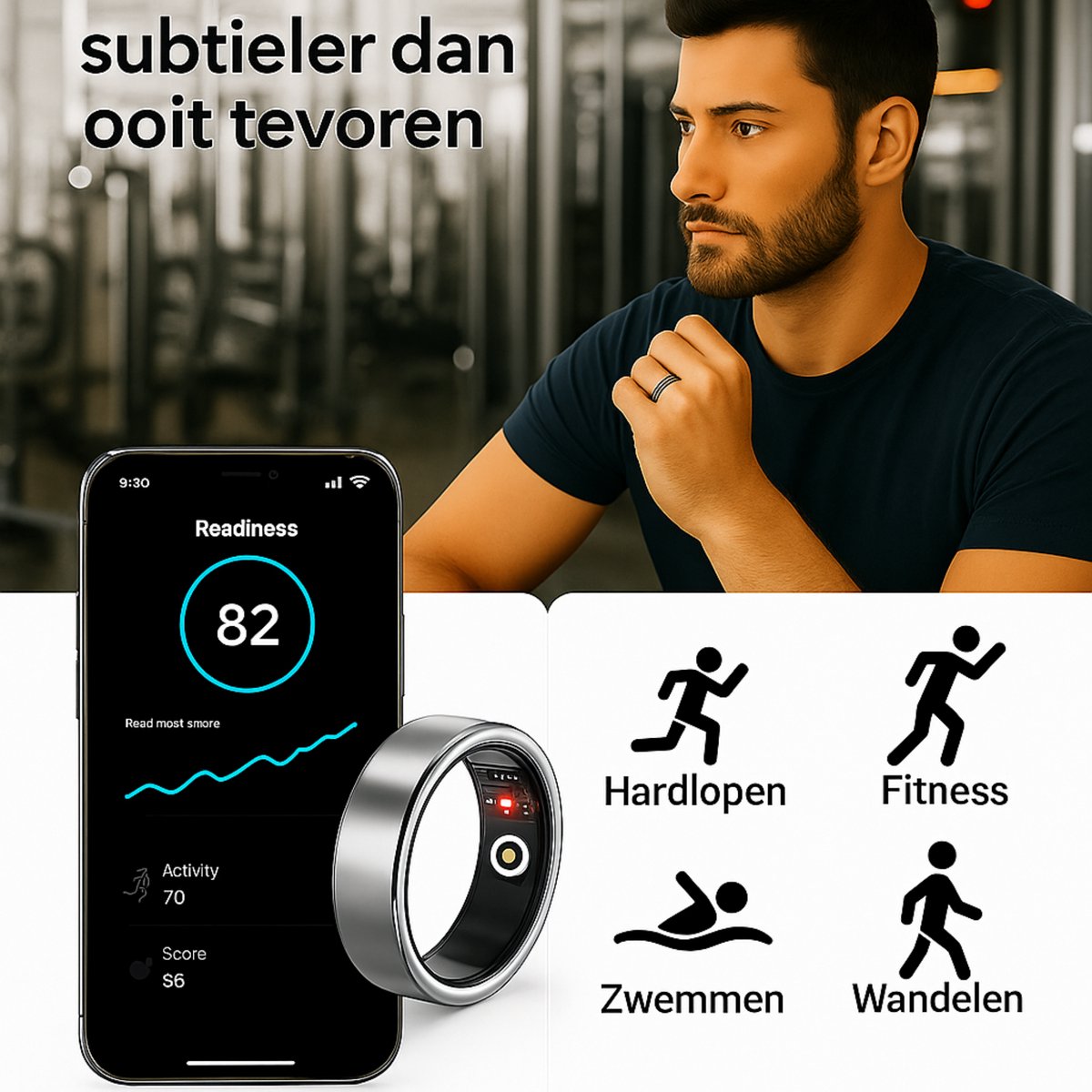 SyncGear Smart Ring Maat 11 Zilver voor Heren & Dames