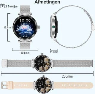 Synyq Diamond Smartwatch Dames 39mm Zilver