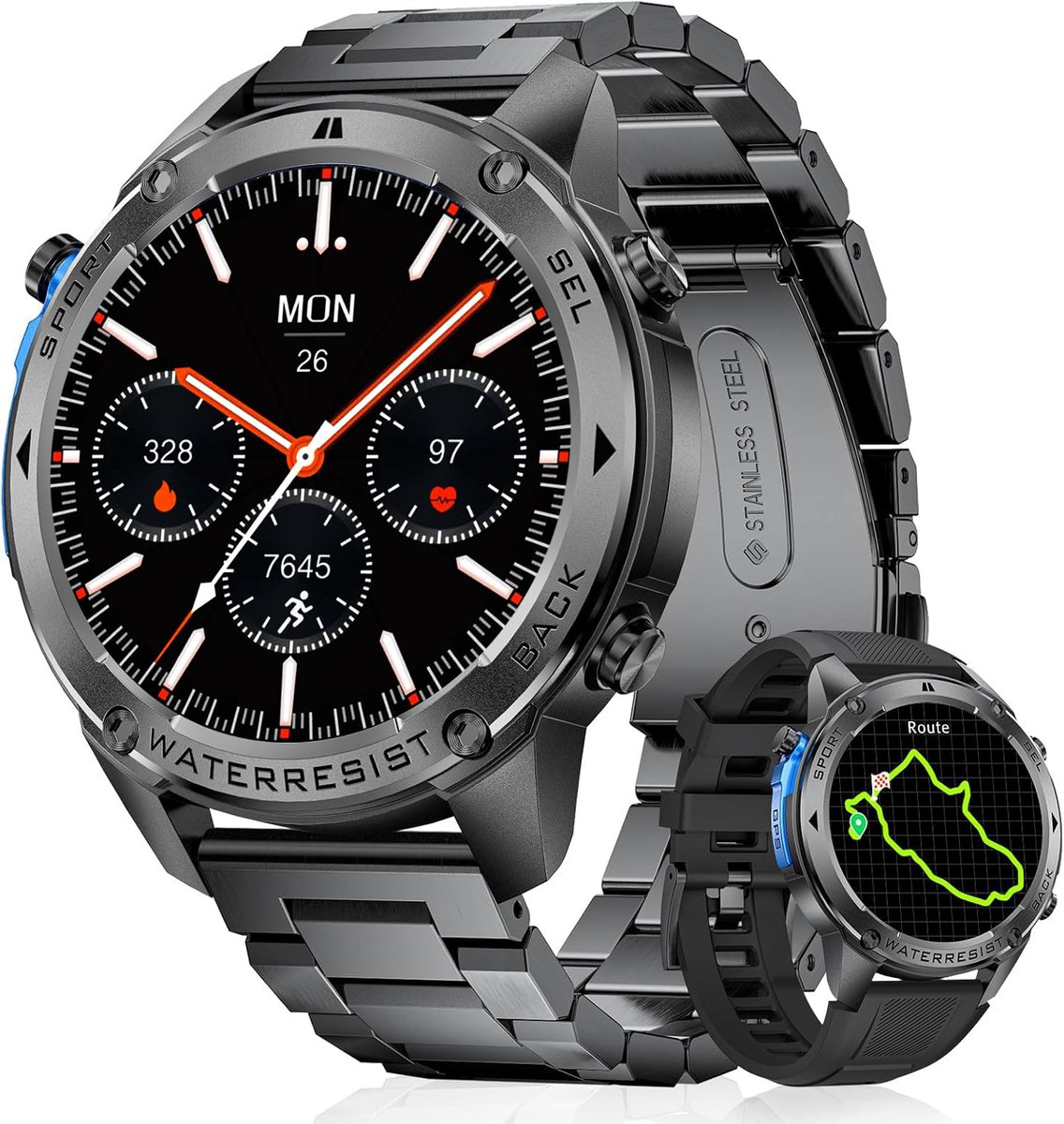 De Synyq GPS Pro GPS Smartwatch Heren 1,43 inch AMOLED Sport Horloge in één oogopslag