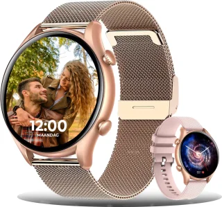 Techrie Smartwatch Dames Rosé Goud Met Extra Roze Band