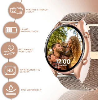 Techrie Smartwatch Dames Rosé Goud Met Extra Roze Band