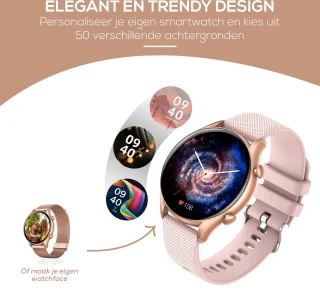 Techrie Smartwatch Dames Rosé Goud Met Extra Roze Band