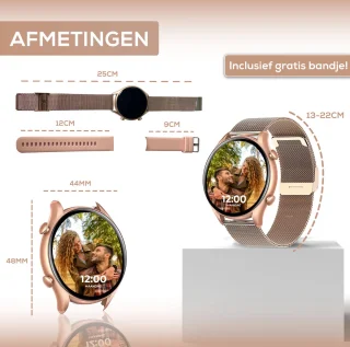 Techrie Smartwatch Dames Rosé Goud Met Extra Roze Band