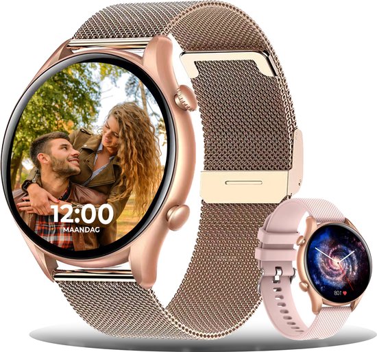 Techrie Smartwatch Dames — Rosé Goud met Extra Roze Band