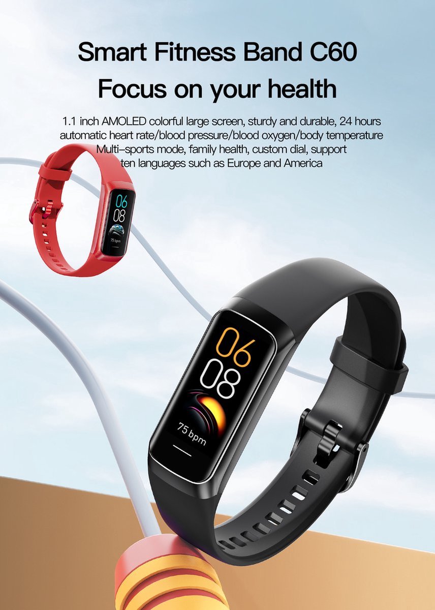 Tijdspeeltgeenrol Activity Tracker Amoled Smartwatch Lila Blauw 2023