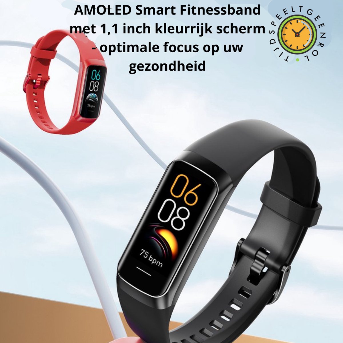 Tijdspeeltgeenrol Activity Tracker Amoled Smartwatch Lila Blauw 2023