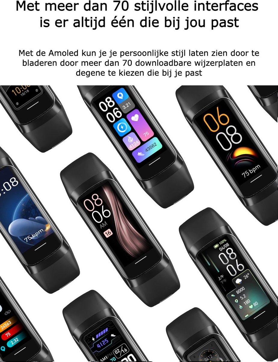 Tijdspeeltgeenrol Activity Tracker Amoled Smartwatch Lila Blauw 2023