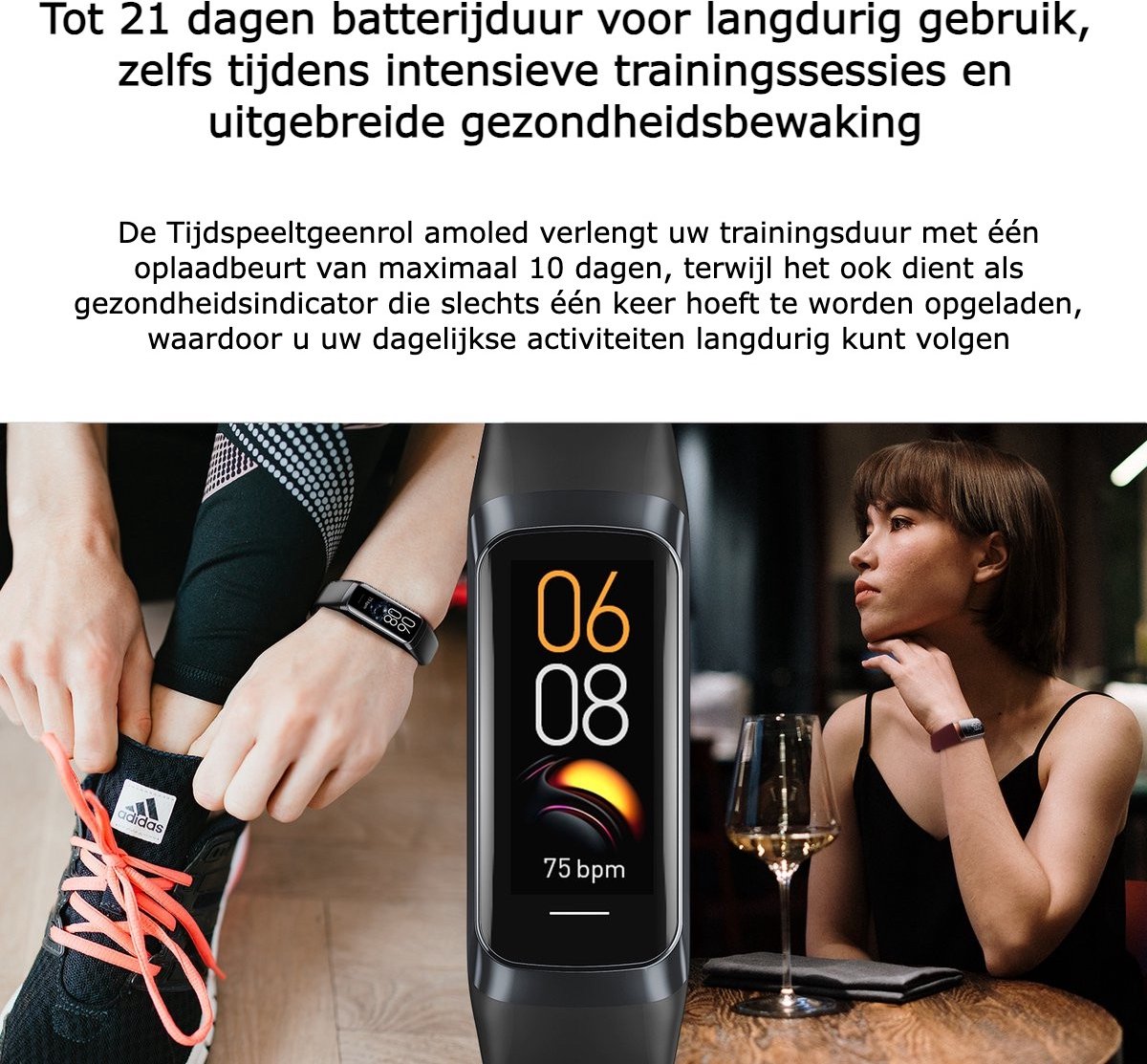 Tijdspeeltgeenrol Activity Tracker Amoled Smartwatch Lila Blauw 2023