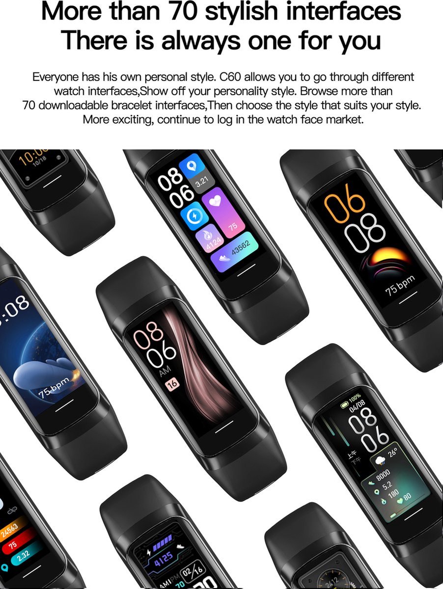Tijdspeeltgeenrol Activity Tracker Amoled Smartwatch Lila Blauw 2023