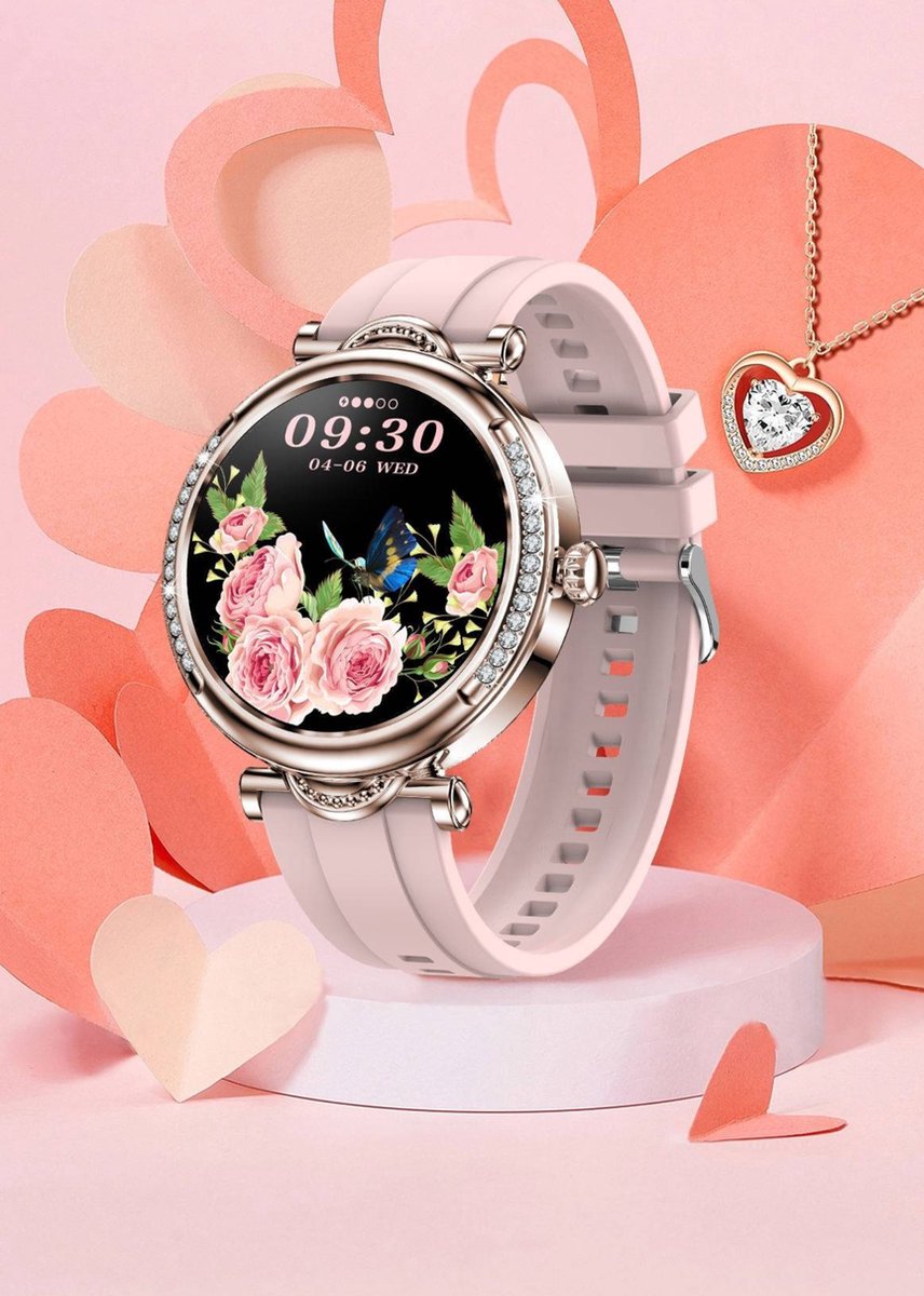 Tijdspeeltgeenrol Dames Smartwatch Roze Diamant