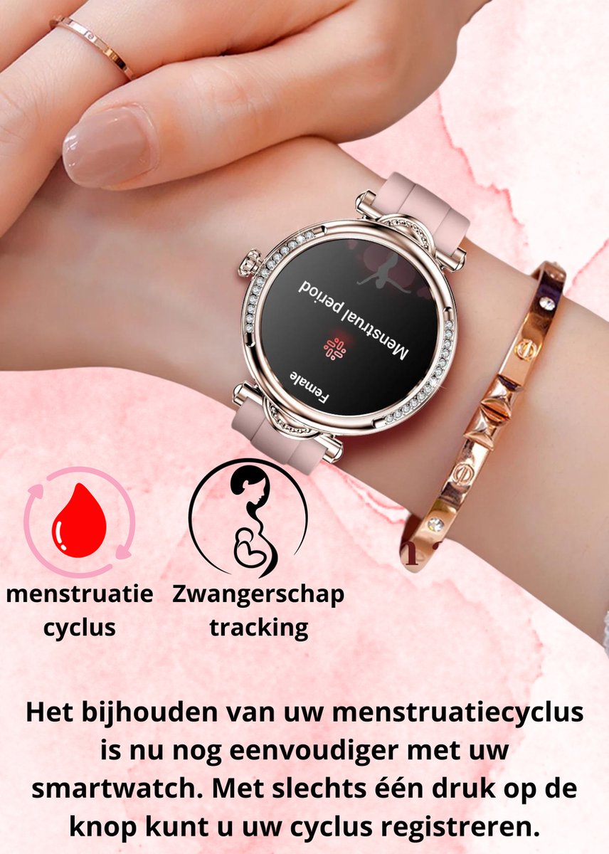 Tijdspeeltgeenrol Dames Smartwatch Roze Diamant