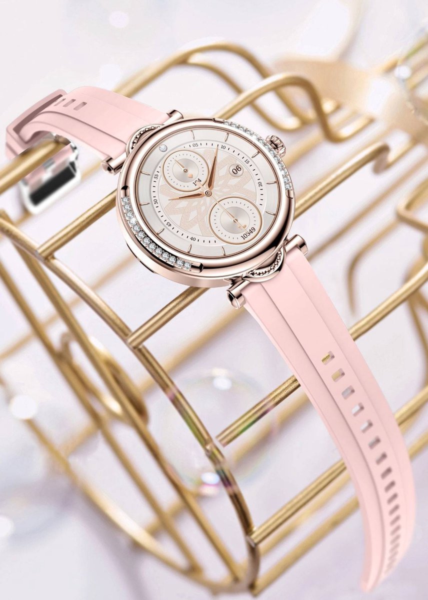 Tijdspeeltgeenrol Dames Smartwatch Roze Diamant