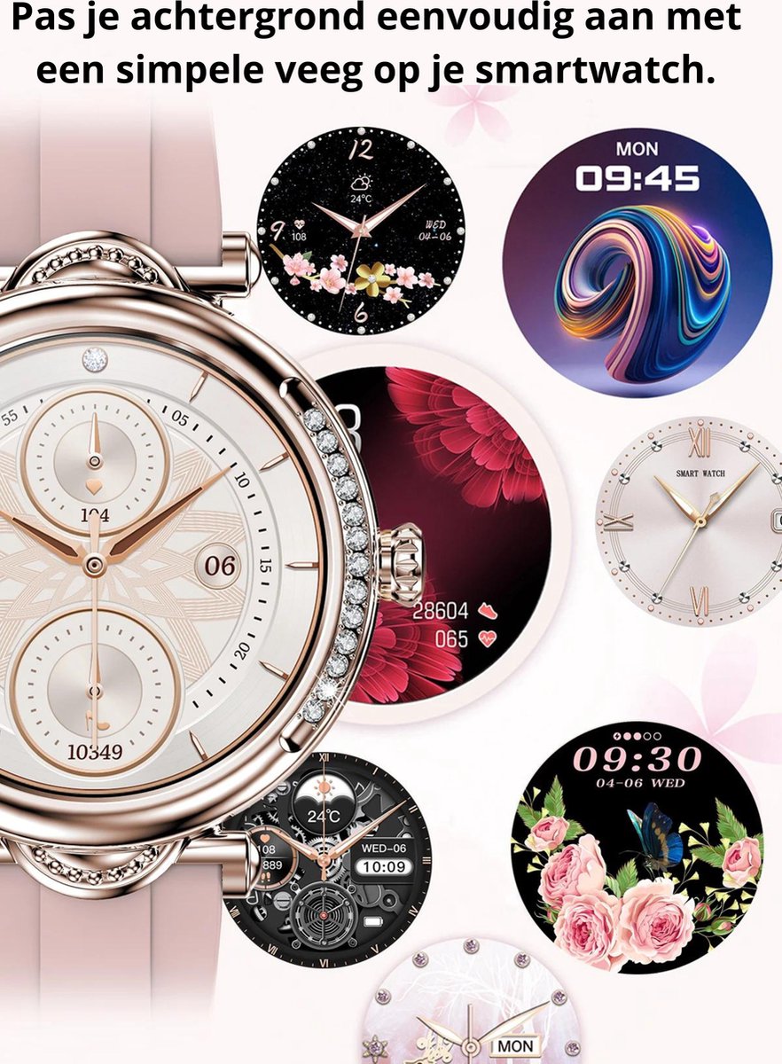 Tijdspeeltgeenrol Dames Smartwatch Roze Diamant
