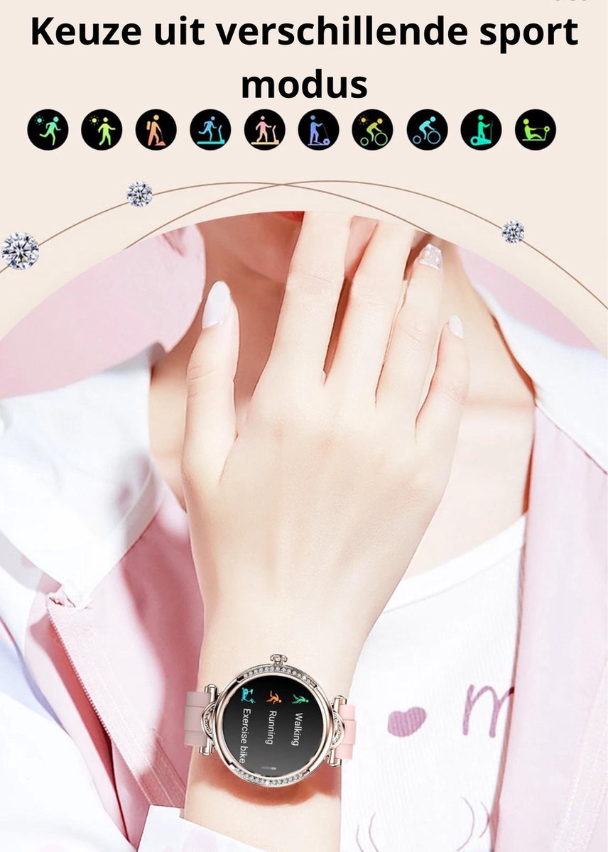 Tijdspeeltgeenrol Dames Smartwatch Roze Diamant