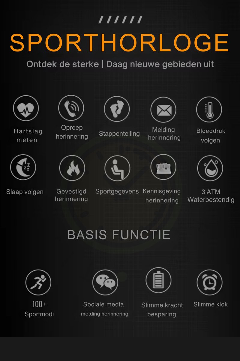 Tijdspeeltgeenrol Smartwatch Zwart voor Heren en Dames