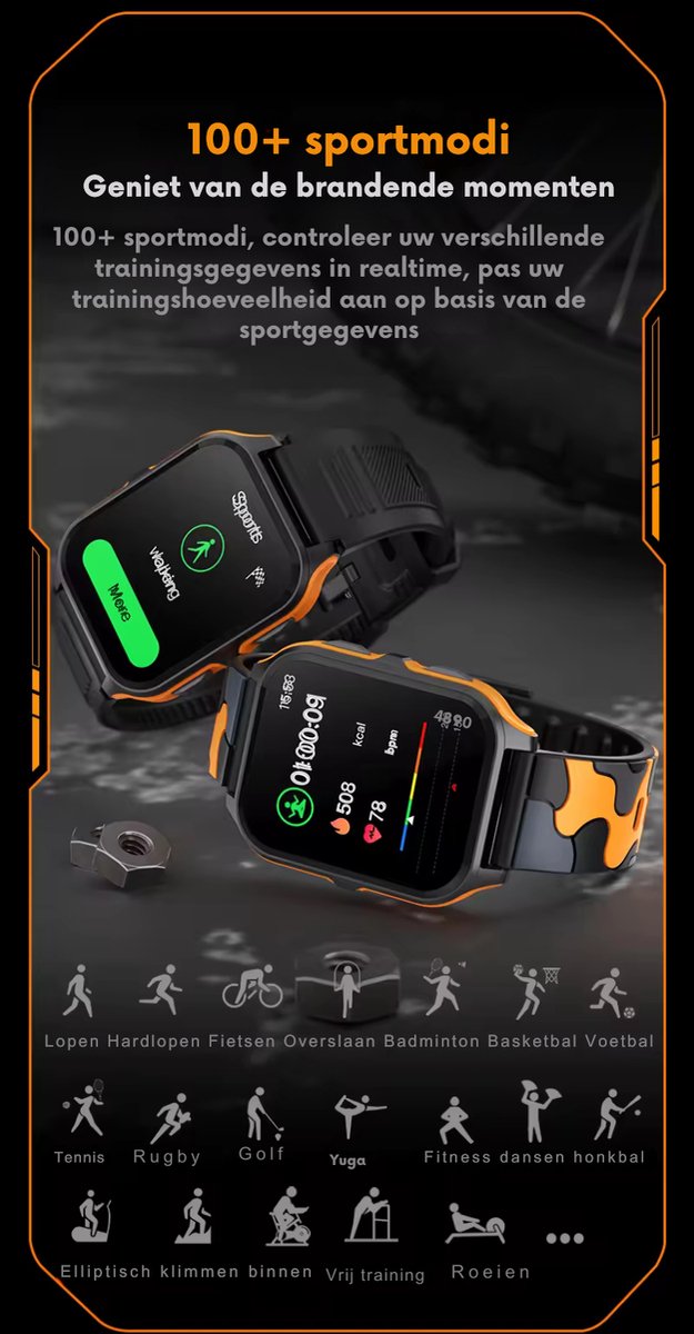 Tijdspeeltgeenrol Smartwatch Zwart voor Heren en Dames