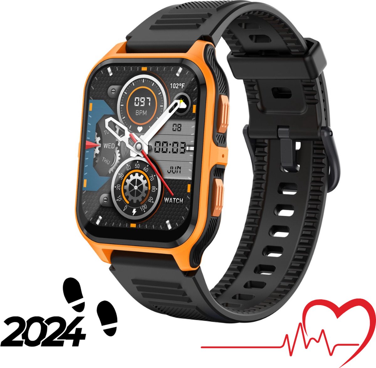 Tijdspeeltgeenrol Smartwatch Zwart/Oranje Heren & Dames