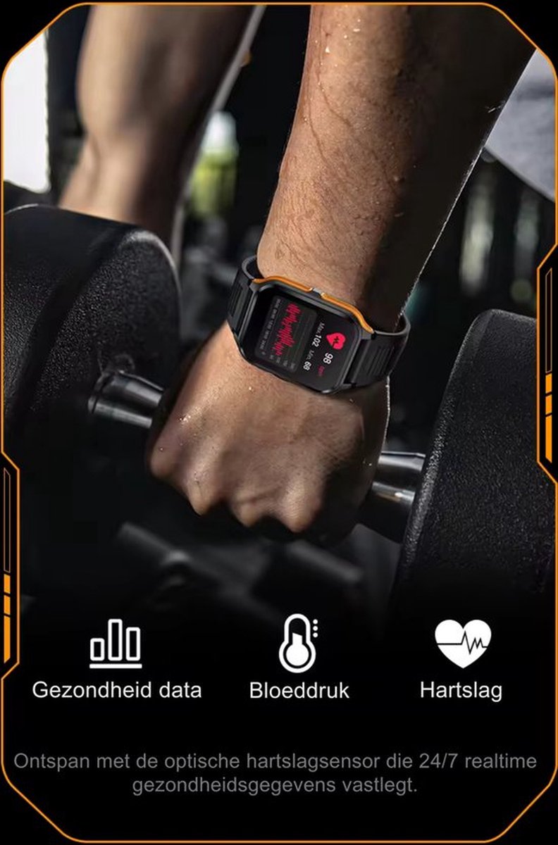 Tijdspeeltgeenrol Smartwatch Zwart/Oranje Heren & Dames