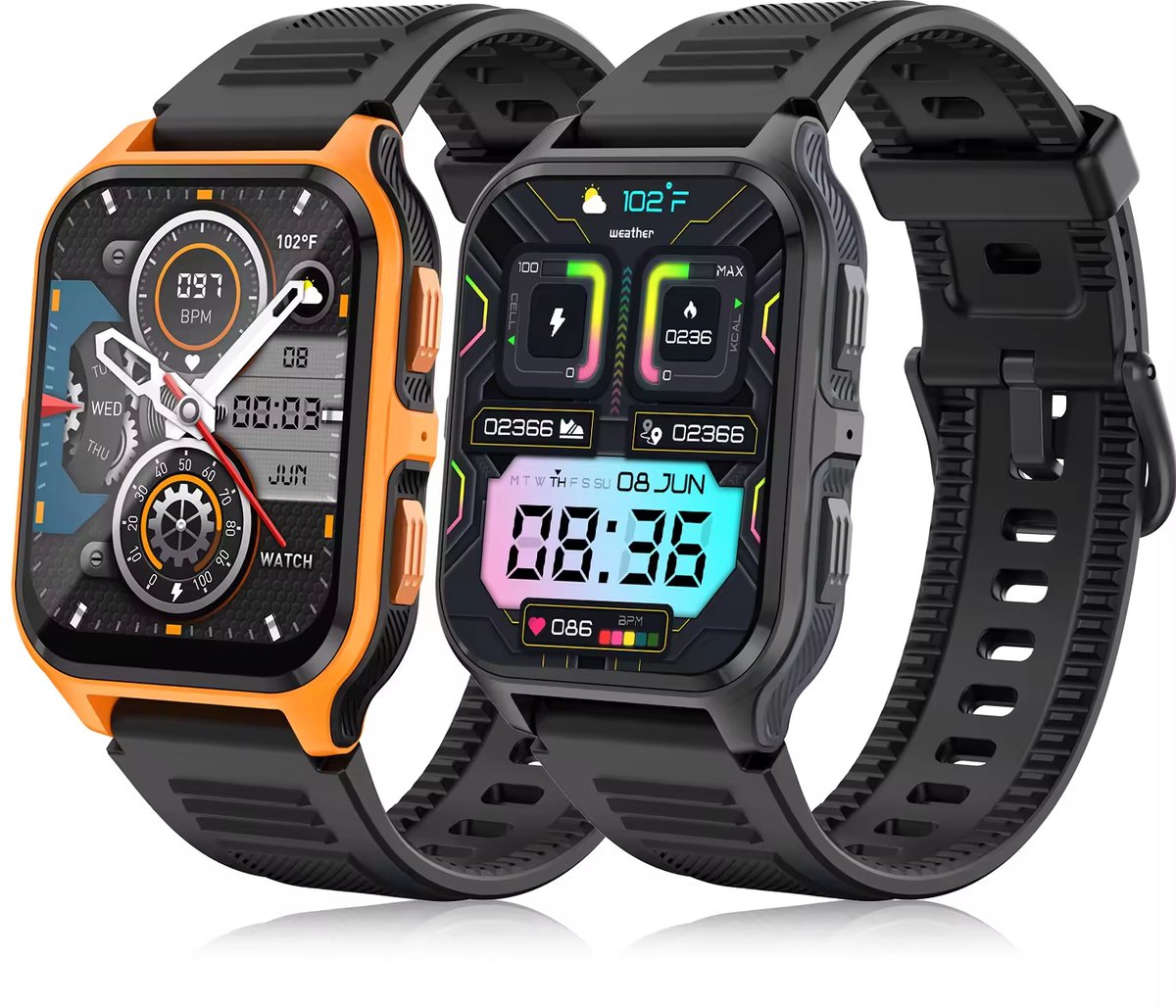 Tijdspeeltgeenrol Smartwatch Zwart/Oranje Heren & Dames