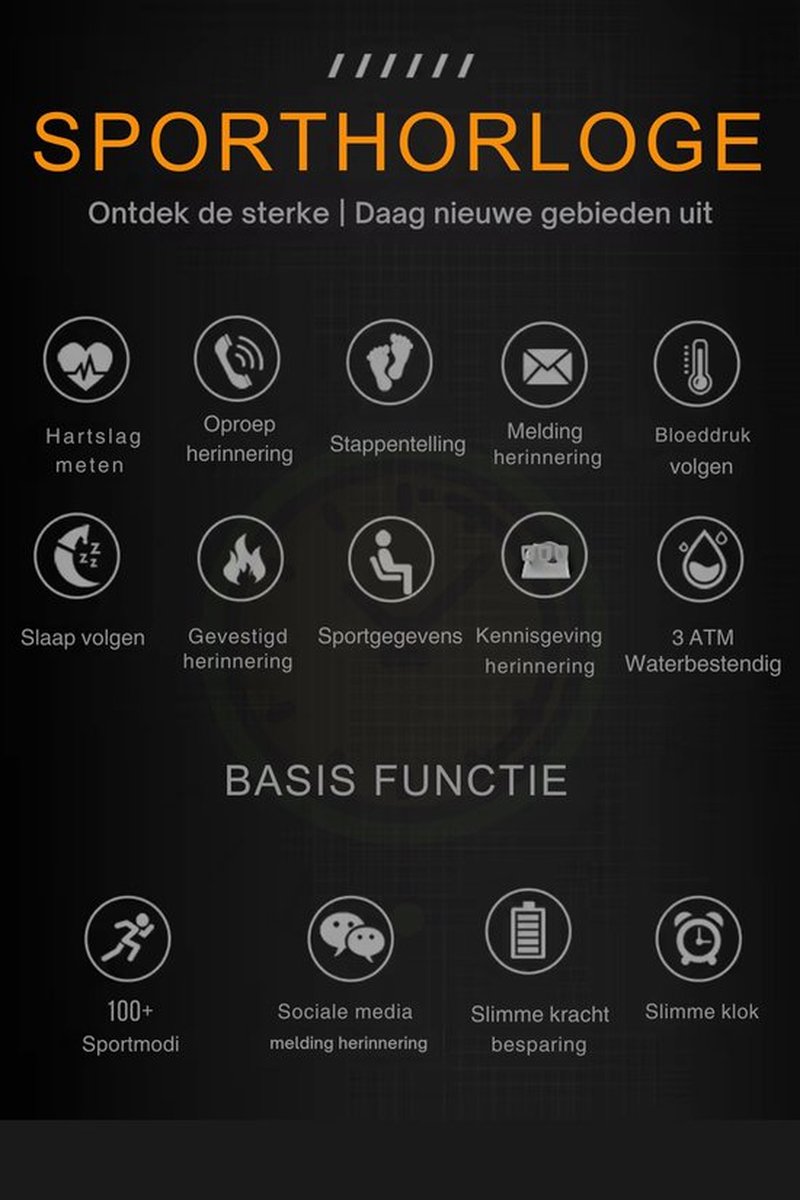 Tijdspeeltgeenrol Smartwatch Zwart/Oranje Heren & Dames