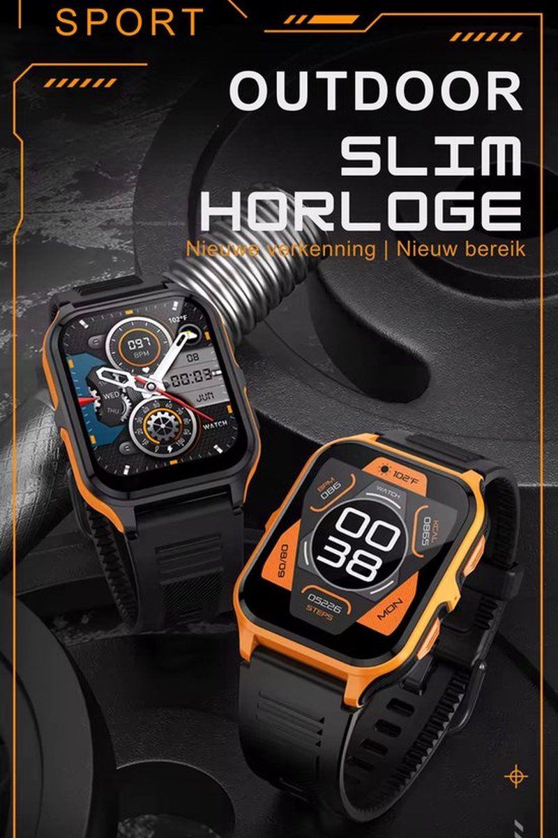 Tijdspeeltgeenrol Smartwatch Zwart/Oranje Heren & Dames