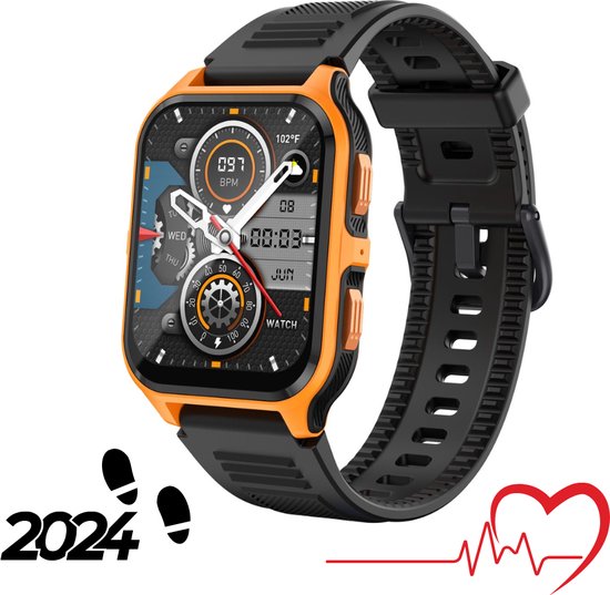 Tijdspeeltgeenrol Smartwatch Zwart/Oranje Heren & Dames