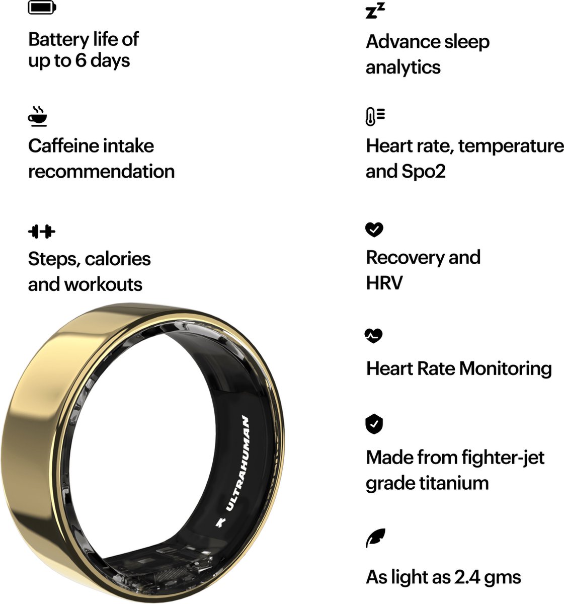 Wat vinden we goed aan de Ultrahuman Ring Air Smartring Maat 7 Gold