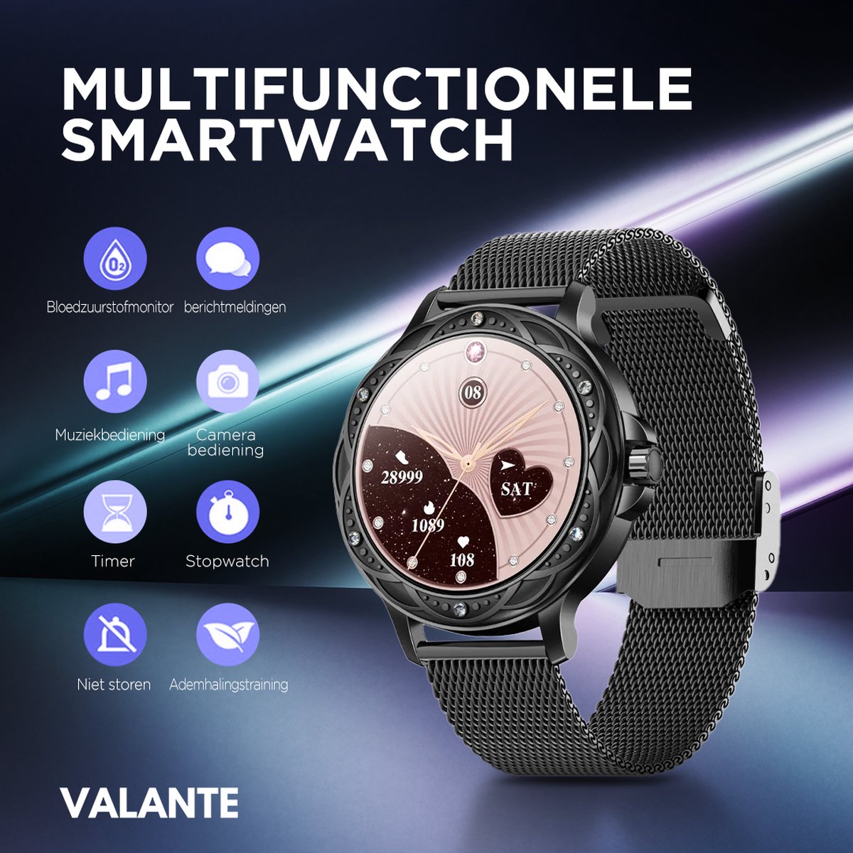Valante EvoX Smartwatch Dames Zwart Staal 40 mm