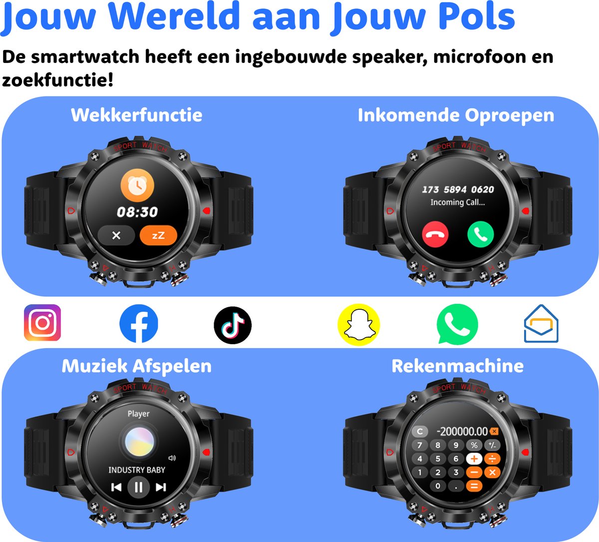 WatchGo Outdoor Smartwatch 45mm - Unisex - iOS & Android